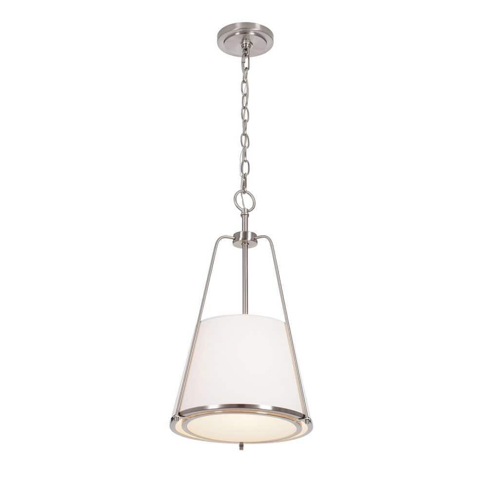 Alsy 1-Light Brushed Nickel Oversized Caged Mini Pendant with Linen Shade