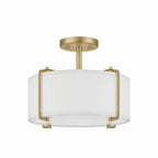 Home Decorators Collection Brookley 14 in. 2-Light Brushed Gold Semi-Flush Mount with White Fabric Shade