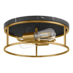 Hampton Bay Cogburn 13 in. 2-Light Antique Brass with Black Marbled Base Flush Mount