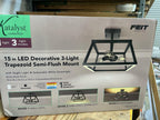 Feit Electric 15" 3-Light Trapezoid Matte Black Selectable CCT LED Semi-Flush Mount Ceiling Light