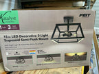Feit Electric 15" 3-Light Trapezoid Matte Black Selectable CCT LED Semi-Flush Mount Ceiling Light
