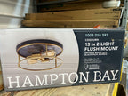 Hampton Bay Cogburn 13 in. 2-Light Antique Brass with Black Marbled Base Flush Mount