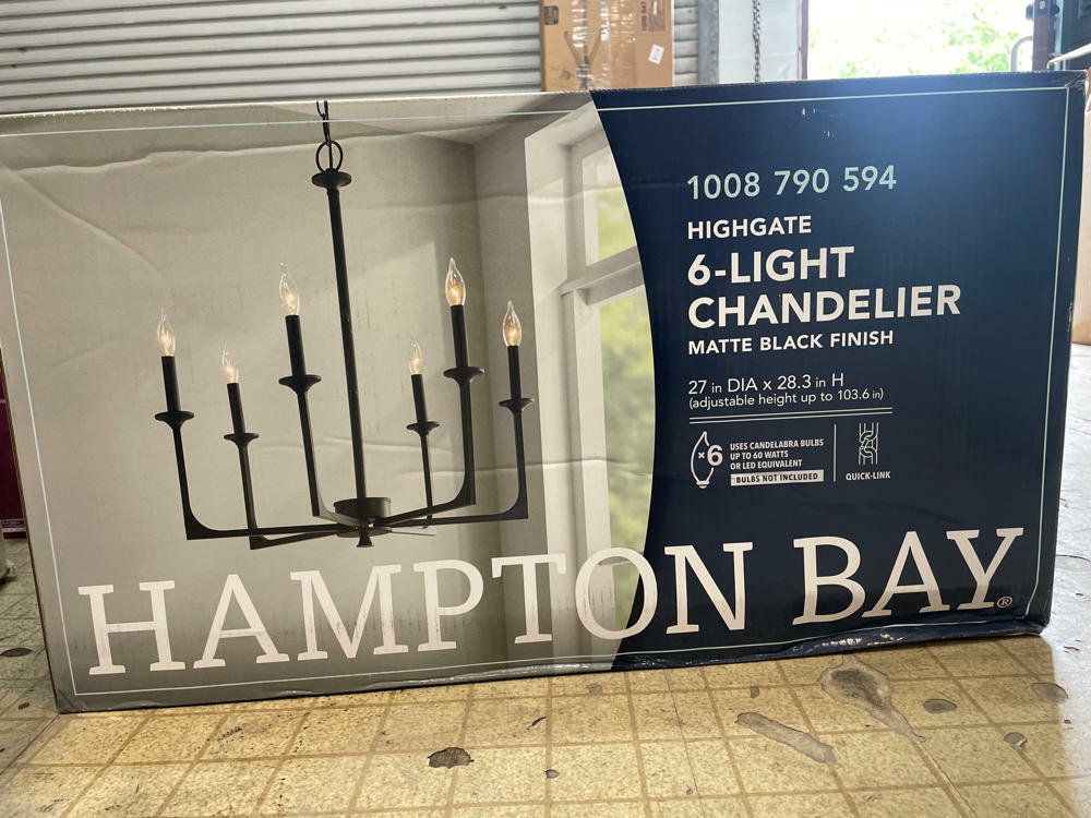 Hampton Bay Highgate 6-Light Matte Black Chandelier 27 in x 28.3 in