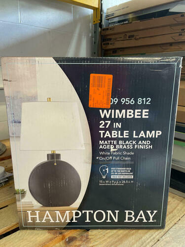 Wimbee 26.5 in. Ceramic Black Indoor Table Lamp with White Fabric Shade