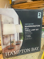 Warrington 24.5 in. Black Table Lamp Set with White Fabric Shades and (Set of 2)