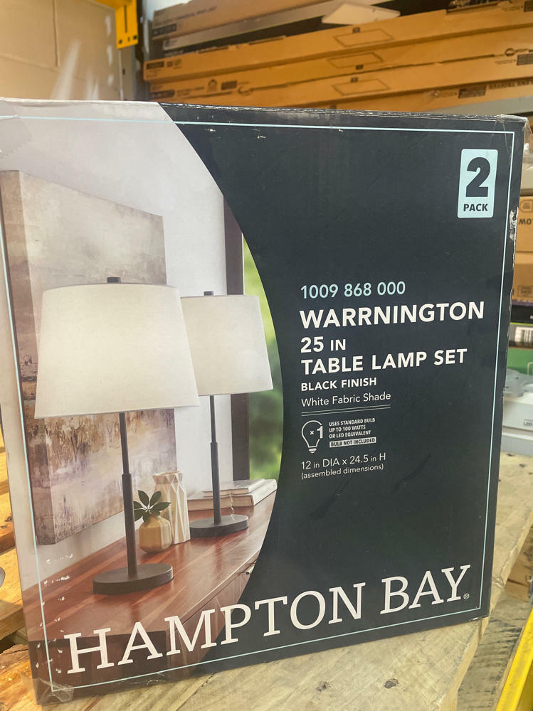 Warrington 24.5 in. Black Table Lamp Set with White Fabric Shades and (Set of 2)