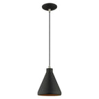 Livex Lighting 41177-04 Metal Shade - 7" One Light Mini Pendant, Black Finish with Black Metal/Gold Shade