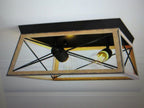 2-Light Barnwood Matte Black Flush Mount Ceiling Light Farmhouse Rustic Rectangle
