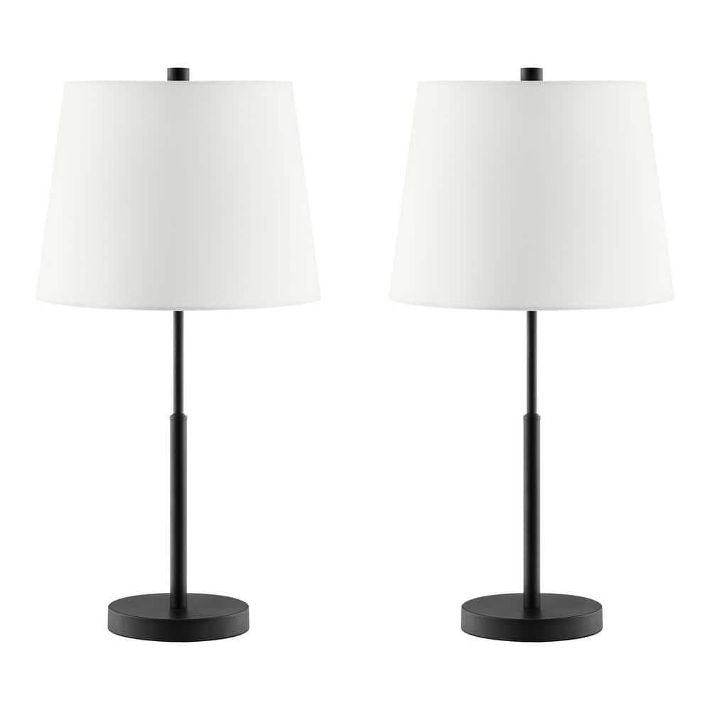 Warrington 24.5 in. Black Table Lamp Set with White Fabric Shades and (Set of 2)