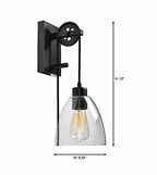 Industrial Pulley 1-Light Clear Glass Plug-in Wall Sconce with Bulb