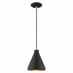 Livex Lighting 41177-04 Metal Shade - 7" One Light Mini Pendant, Black Finish with Black Metal/Gold Shade