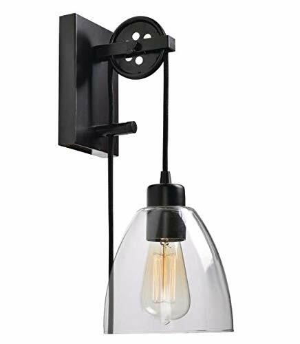 Industrial Pulley 1-Light Clear Glass Plug-in Wall Sconce with Bulb