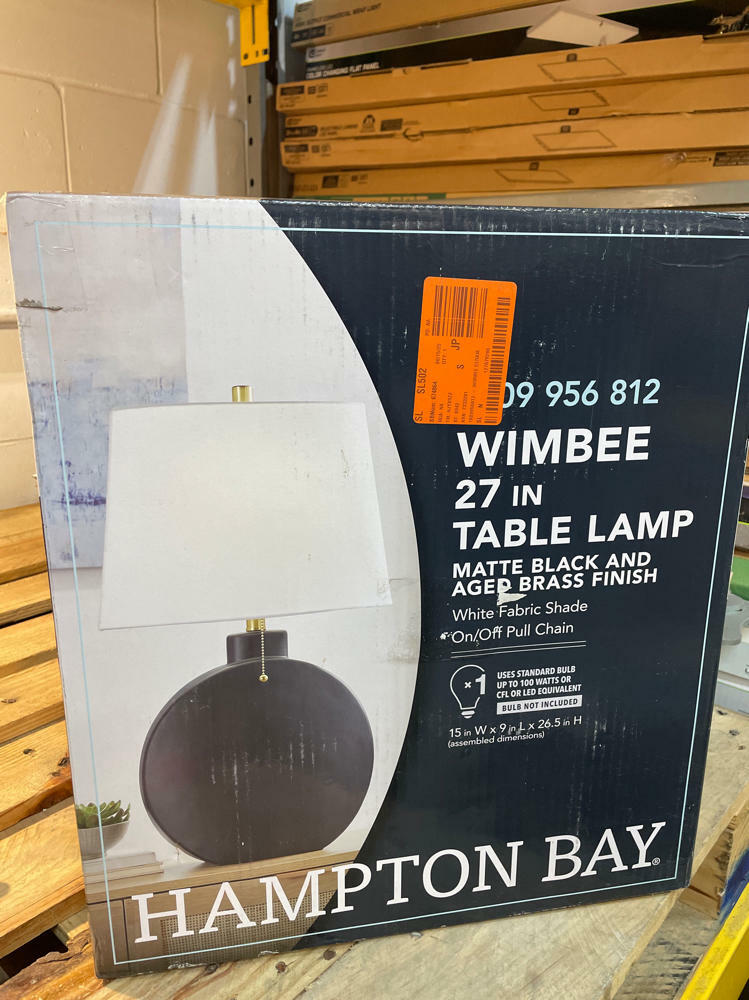 Wimbee 26.5 in. Ceramic Black Indoor Table Lamp with White Fabric Shade