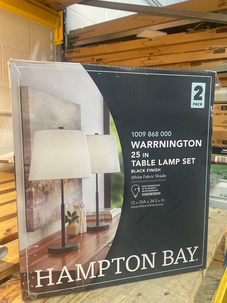 Warrington 24.5 in. Black Table Lamp Set with White Fabric Shades and (Set of 2)