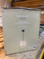 Monteaux Lighting 1-Light Black Drum Pendant with Linen Shade