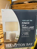 Finch 22 in. Distressed White Ribbed Table Lamp with White Linen Shade