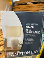 Finch 22 in. Distressed White Ribbed Table Lamp with White Linen Shade