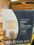Finch 22 in. Distressed White Ribbed Table Lamp with White Linen Shade