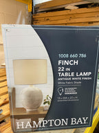 Finch 22 in. Distressed White Ribbed Table Lamp with White Linen Shade