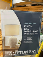Finch 22 in. Distressed White Ribbed Table Lamp with White Linen Shade