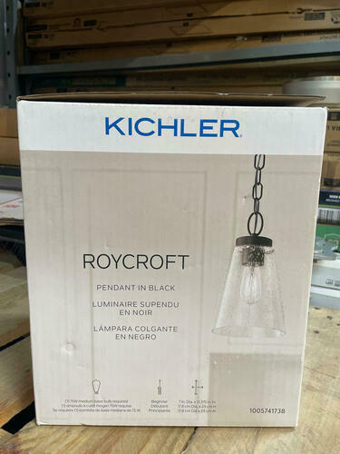 Roycroft 7 in. 1-Light Black Farmhouse Kitchen Pendant Hanging Light with Seeded Glass Shade with Seeded Glass Shade