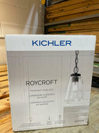 Roycroft 7 in. 1-Light Black Farmhouse Kitchen Pendant Hanging Light with Seeded Glass Shade with Seeded Glass Shade