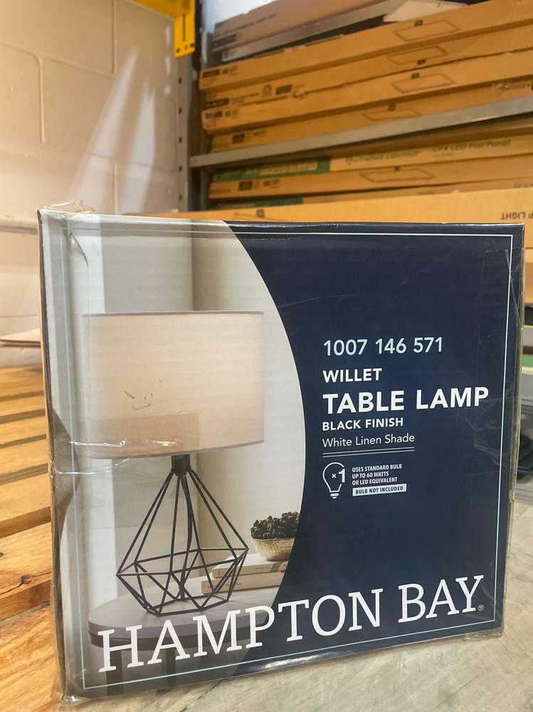 Hampton Bay Willet 15.5 in. Black Cage Accent Table Lamp
