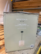 Monteaux Lighting 1-Light Black Drum Pendant with Linen Shade