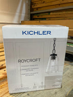 Roycroft 7 in. 1-Light Black Farmhouse Kitchen Pendant Hanging Light with Seeded Glass Shade with Seeded Glass Shade