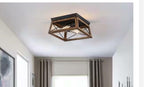 2-Light Barnwood Matte Black Flush Mount Ceiling Light Farmhouse Rustic Rectangle
