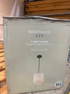 Monteaux Lighting 1-Light Black Drum Pendant with Linen Shade