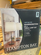 Warrington 24.5 in. Black Table Lamp Set with White Fabric Shades and (Set of 2)
