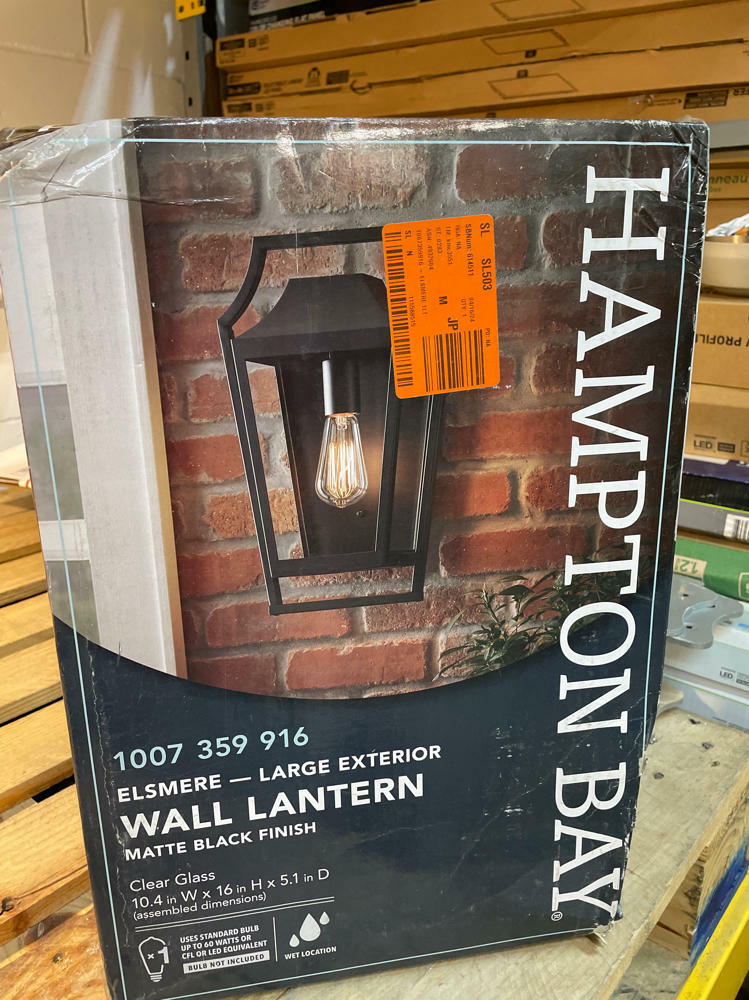 Hampton Bay Elsmere 16 in. Matte Black 1-Light Outdoor Line Voltage Wall Sconce with No Bulb Included