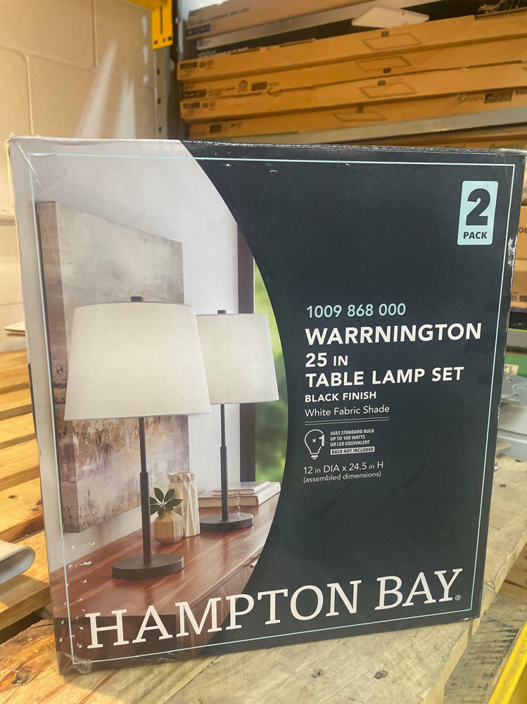 Warrington 24.5 in. Black Table Lamp Set with White Fabric Shades and (Set of 2)