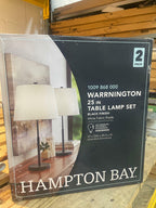 Warrington 24.5 in. Black Table Lamp Set with White Fabric Shades and (Set of 2)