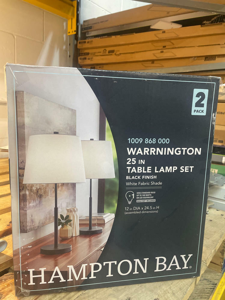 Warrington 24.5 in. Black Table Lamp Set with White Fabric Shades and (Set of 2)